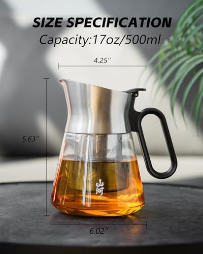 ZENS 17 oz Small Glass Teapot with Infuser For Loose Leaf Tea Steeper - Image 2