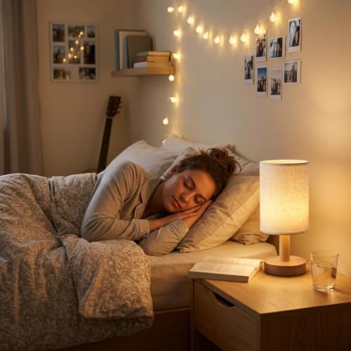 Small Cordless Rechargeable Table Lamp, Touch Control Dimmable 2700K Warm Light, Natural Wood Base Linen Shade for Bedroom Dorm Nightstand - Image 5