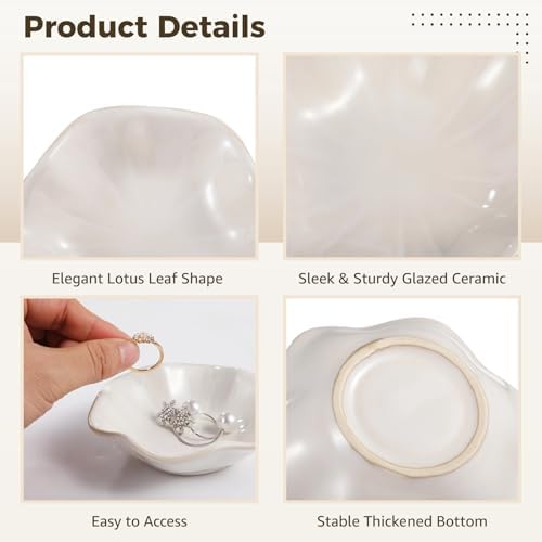 6 Pcs Ceramic Jewelry Dishes, Lotus Leaf Ring Trays, Gold Trim Trinket Tray - Image 4