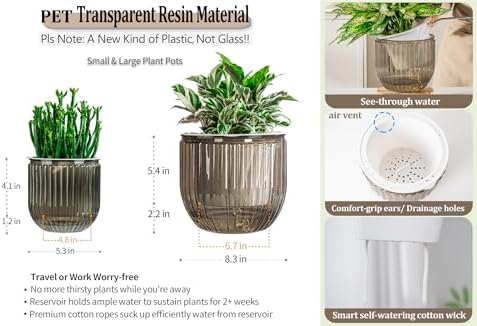 Melphoe Self Watering Pots for Indoor Plants Planter, 8.3/5.3 Inch 2 Pack Planters Self Watering Plant Pots for Flower, Houseplants, Succulent, African Violets and Cactus with Drainage - Image 6