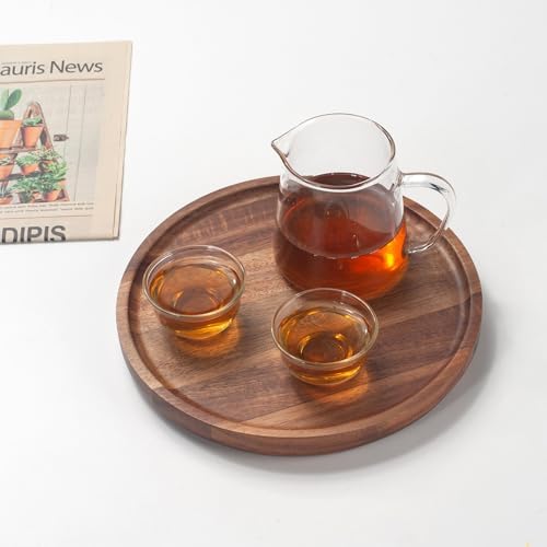 7.9" Round Wood Tray, Acacia Wooden Decorative Serving Tray for Coffee Table and Home Decor, Wooden Appetizer Charcuterie Board for Kitchen Countertop - Image 7