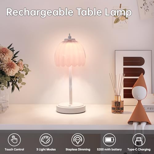 Shenmoyl Rechargeable Table Lamp with 5200mAh Battery & Touch Control - 3 Adjustable Color Temperatures, Cordless Dimmable Table Light for Bedroom, Office Desk, Nightstand(Creamy Pink, 1 Pack - Image 2