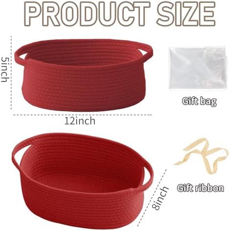 JMvicyroam Small Woven Basket, Empty Gift Basket, Red/1 Pack - Image 2