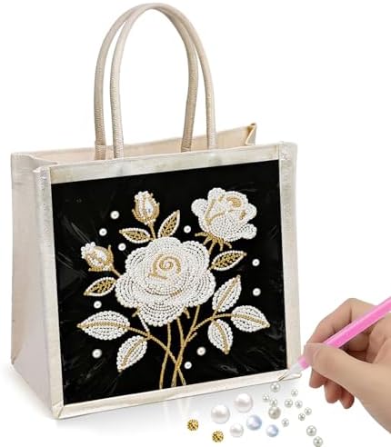 Xylzzuit DIY Pearl Painting Canvas Tote Bag Kit 11.42IN Diamond Art Handbag for Women Shopping Grocery Bag Dots Beads Art Craft Gift (Flower03) by Xylzzuit