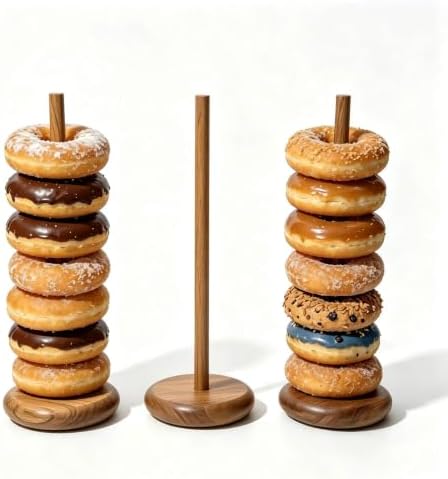 3 Pack Acacia Donut Stand, 14 Inch Wood Donut Display Wooden Bagel Holder by ORBEIN