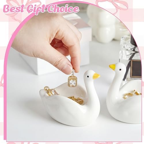 2 Pcs Silly Goose Jewelry Tray Trinket Dishes Ceramic Ring Holder Small Trinket Bowl Cute Decorative Silly Goose Room Decor Vanity Accessories for Rings Earrings Necklaces Watch Keys - Image 4