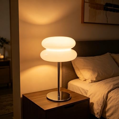 Mushroom Lamp for Bedroom,Mid Century Modern Lamp for Nightstand, Dimmable Retro Egg Tart Bedside Small Lamps,Unique Home Mushroom Decor Aesthetic Cute Table Lamps for Living Room (White) by Unknown