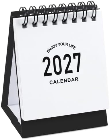 Mini Desk Calendar 2027-2028- Small Desktop Calendar January 2027 to June 2028 Mini Daily Schedule Thick Paper Twin-Wire Binding with Stickers for Home Office School (Black-white) by Stiamvd