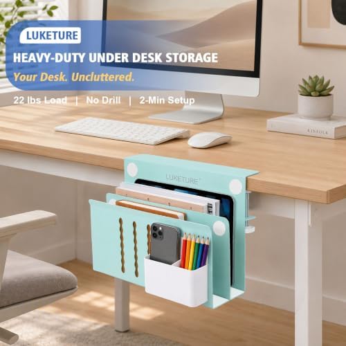 LUKETURE Desk Side Storage, 2 Tie Laptop Holder No Drill Clamp On Organizer - Image 2