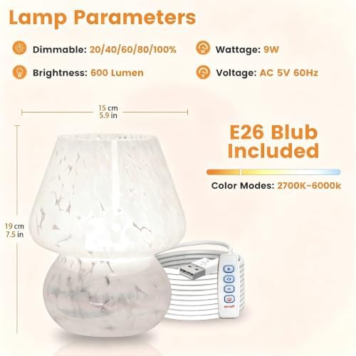 ULAROOM USB Plug-in Mushroom Lamp Small Bedside Table Lamp with 3 Temperature LED Bulb, Free Dimming Nights Light for Bedroom/Living Room/Entryway/Corner Decor or New Home Gift(Rainbow White) - Image 5