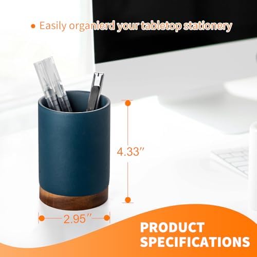 Ceramic Pen Holder for Desk, Pencil Cup, (Royal Blue, Set / 2) - Image 2