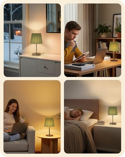 Small Bedside Table Lamps Set of 2, Dimmable Table Lamps with 3 Adjustable Color Temperatures, Nightstand Lamps with 2 Bulbs, E26 Base, for Bedroom, Study, Desk, Green and Black J15TLP205 - Image 5