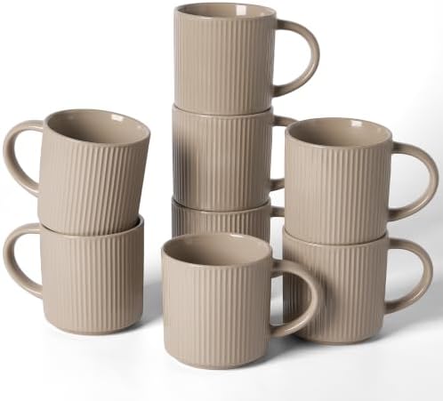 famiware Coffee Mug Set of 8, Star 12 oz Ceramic Mugs Cups Set with Handle by Famiware