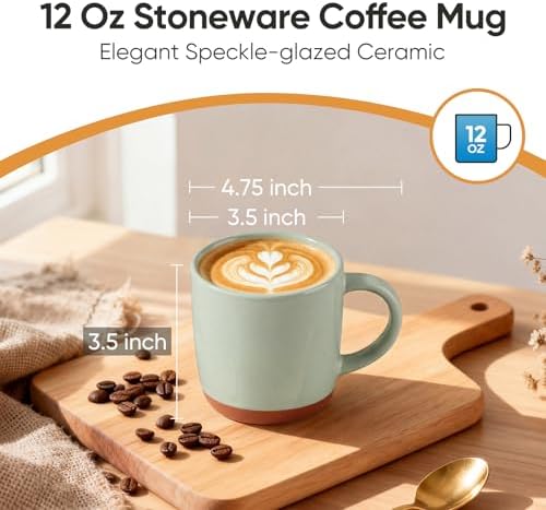 E-far Ceramic Coffee Mug Set of 6, 12oz Modern Coffee Cups, Speckled Green - Image 2
