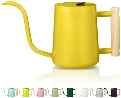 Watering Can Indoor Plants, 35oz Small Stainless Steel Metal Watering Can Modern Decorative Watering Pot with Long Spout for Indoor House Plant Bonsai Garden Flowers (Yellow) by GUKJOB