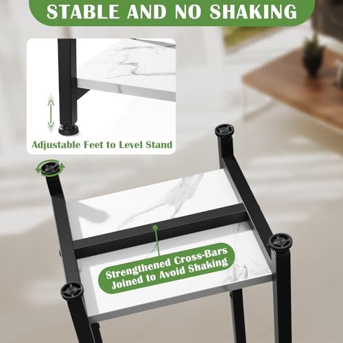 Dipion 40 Inch Tall Plant Stand Indoor,2 Tier Pedestal Stand,Marble White - Image 3