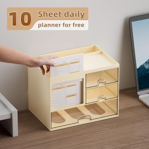 Marbrasse Desk Organizer with 3 Drawer, Multi-Functional Pencil Pen Holder for Desk, Desktop Organizer Storage for Office Home Art Supplies (Beige) - Image 5