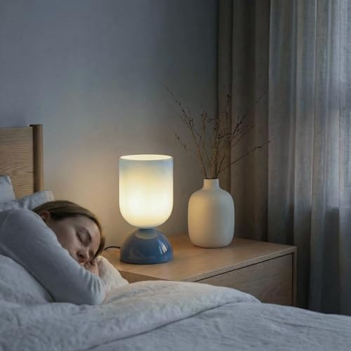 8.9" Dimmable Modern Glass Table Lamp with Dome Base, Glossy Blue - Image 6