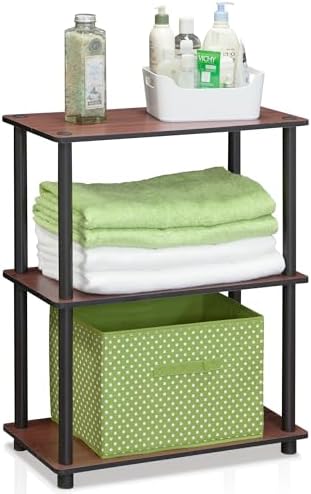 Furinno TURN-N-TUBE Storage Shelves, 3-Tier Book Shelf, Corner Shelf, Toolless Open Shelves, for Organization and Storage, Living Room, Garage, Home Office, Dark Cherry by Furinno-FitsYourSpaceFitsYourBudget