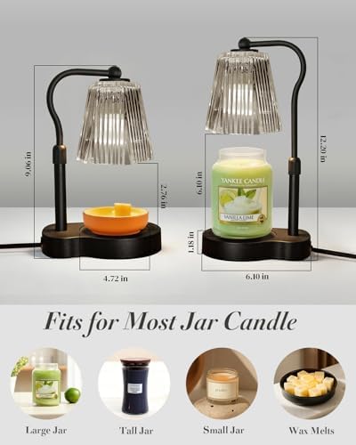 Candle Warmer Lamp with Timer & Dimmable Settings, Adjustable Height Flameless Scented Wax Melter for Jar Candles, Elegant Home Decor Warmer Lamp with 2 Bulbs, Gift for Women Mom Friend Family, Black - Image 4