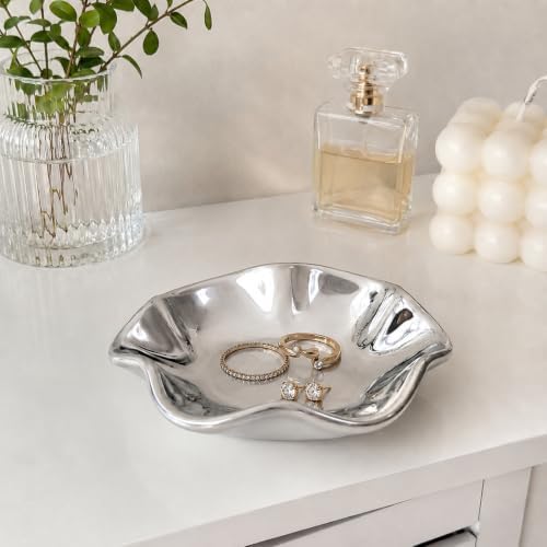 Ceramic Jewelry Tray, Lotus Leaf Ring Dish, Trinket tray Necklace Earrings small jewelry dish, Decorative Bowl for Dresser and Nightstand, Key Tray for Entryway, Gifts for Women, Silver - Image 7