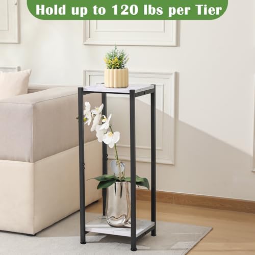 Dipion 31 Inch Tall Plant Stand Indoor,2 Tier Pedestal Stand,Marble White - Image 4