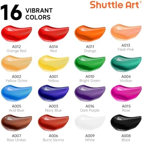 Shuttle Art Acrylic Paint Set, 16 x12ml Tubes Artist Quality Non Toxic Rich Pigments Colors Great for Kids Adults Professional Painting on Canvas Wood Clay Fabric Ceramic Crafts - Image 2