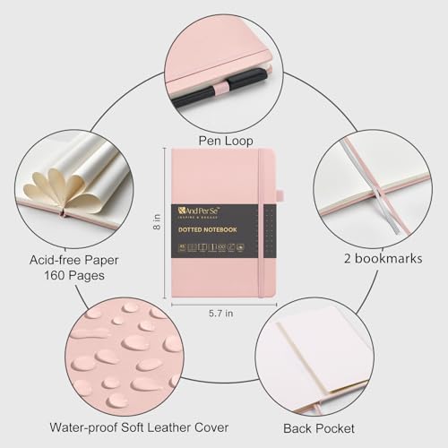 &And Per Se Dotted Notebook with Pen, A5 Hardcover Dotted Journal, 160 Pages 100GSM Thick Paper Dot Grid Journal with Fineliner Pen (Pink) - Image 2