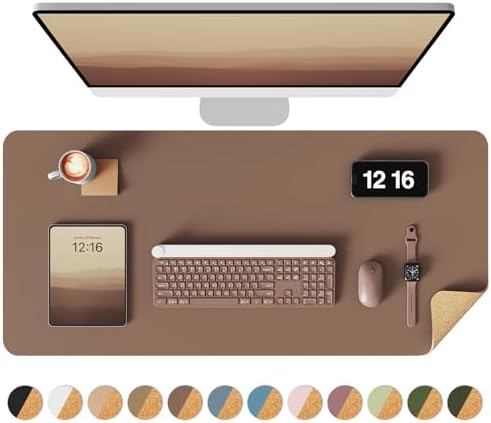 YSAGi Double-Sided Desk Pad, 35.4"x17"Leather Desk Mat, Eco Cork Desk Pad Protector,Large Mouse Pad,Waterproof Desk Blotter for Office/Home(Coffee) by YSAGi