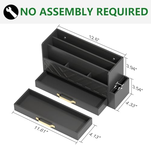 Bamboo Mail Organizer Countertop Pen Holder Wooden Desktop Storage Drawers - Image 4