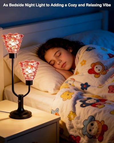 Lightdot Mid Century Modern Glass Table Lamp Vintage Pink Lamp Dimmable - Image 4