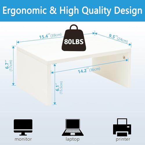 TEAMIX White Monitor Stand - 6.7 inch Tall, Wood Riser, Desk Organization - Image 5