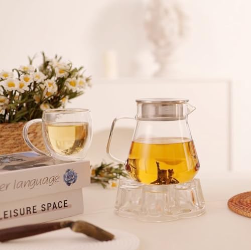 CNGLASS One-Touch Glass Teapot with Stainless Steel Filter Lid,20oz(600ml) Glear Tea Kettle Stovetop Safe,Borosilicate Glass Tea Pots for Loose Leaf Tea - Image 4