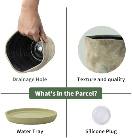 4+6 Inch Ceramic Planter Set of 2 with Drainage Hole,Saucer for Plants, Indoor-Outdoor Large Round Succulent Orchid Flower Pot- Cement Paint, Inner-pots not Larger Than 5 Inch Light Green - Image 4
