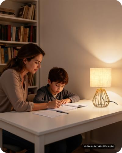 Gold Table Lamps Set of 2, Small Bedside Lamps Set of 2, 2700K LED Bulb Included, Gold Metal Base & Beige Linen Lampshade, Modern Nightstand Lamps for Bedroom, Living Room DE06TLP205 - Image 3