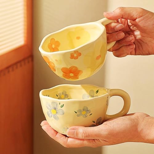 Creative Cute Coffee Mug Floral Ceramic Coffee Mug Flower Cute Cup for Women Girl 8.5oz Handmade Hot Chocolate Mugs for Latte Milk Tea Valentine’s Day Mother’s Day Birthday Christmas Gift(Orange) - Image 2