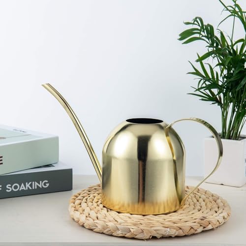 IMEEA 30oz Indoor Plant Watering Can Stainless Steel Long Spout, Gold - Image 4