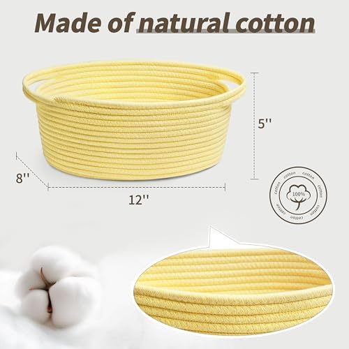 Pro Goleem Small Woven Basket with Gift Bags and Ribbons Durable Baskets for Gifts Empty Small Rope Basket for Storage 12"X 8" X 5" Baby Toy Basket with Handles, Yellow - Image 4