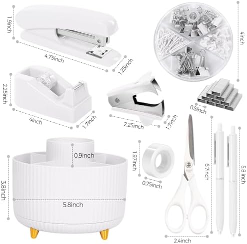 SKYDUE White Office Supplies Set, Office Desk Accessories 10PCS, Pencil Holder for Desk, Stapler, Tape Dispenser, Scissors, Ruler, Binder/Paper Clips and 1000pcs Staples,Desk Supplies Set - Image 6