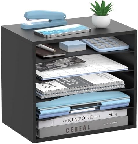 5-Tier Paper Organizer for Desk, Adjustable Mail Organizer, Black by SHARKWOODS