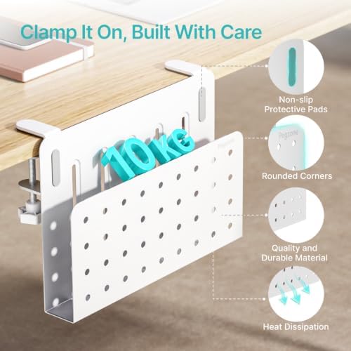 PEGZONE Desk Side Storage Organizer, Fits Flat Edge 0.4" to 2.2", White - Image 4