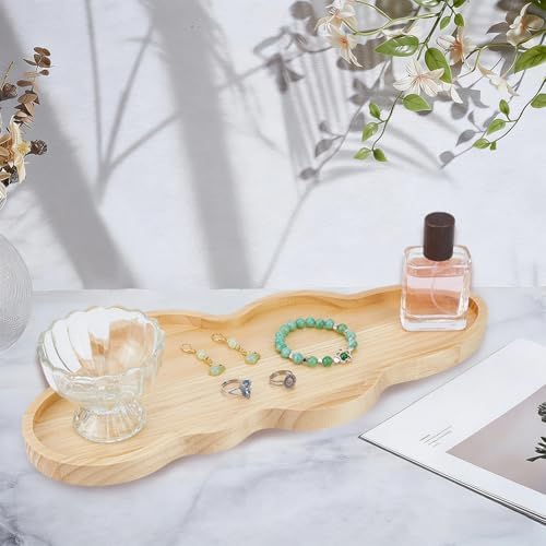 MAYJOYDIY Wood Cloud Perfume Tray 15.7x7.1x0.8~1.5inch Irregular Jewelry Decorative Tray Burlywood Decorative Vanity Tray with Smooth Surface for Bedroom Dresser and Bathroom Counter Display - Image 4