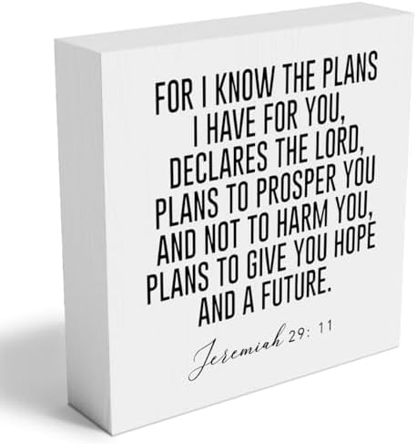 For I Know the Plans I Have for You Jeremiah 29:11 Wooden Box Sign Inspirational Decor Christian Gifts Bible Verse Decorations for Home Office Shelf Table Desk Gifts for Women 5 x 5 Inch by Woght