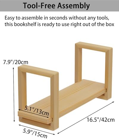 100% Solid Wood Adjustable Desktop Bookshelf, Retro Tabletop Bookshelf, Desk Shelf Living Room, Home, Office, Perfect for Magazine, Books, Cookbooks, No Tools Required to Assemble - Image 3