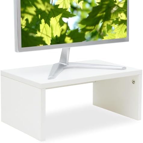 TEAMIX White Monitor Stand - 6.7 inch Tall, Wood Riser, Desk Organization by TEAMIX