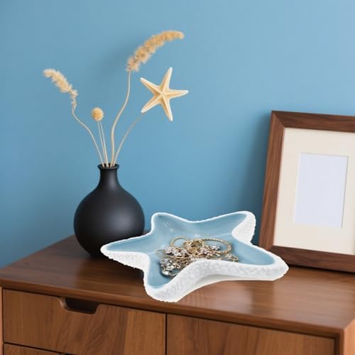 Ceramic Shell Jewelry Dish - Ocean-Themed Ring Earring Holder, Coastal Decor Trinket Tray for Necklaces Bracelets Keys, Beach Room Decor Gift (starfish) - Image 3