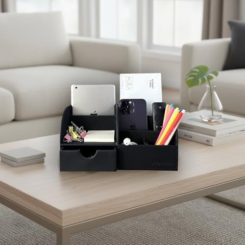 UnionBasic Desk Organizer - Multifunctional Leather Desktop Pen Holder Storage Box - Business Card/Pen/Pencil/Mobile Phone/Stationery Holder, Black - Image 4