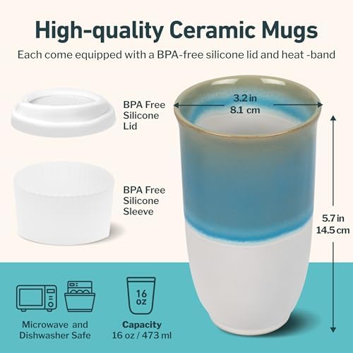 NOVA CERAMICS Travel Coffee Tumbler – Travel Mug - On the Go Coffee Mug – Microwave & Dishwasher Safe Green CoffeeTumbler - Gifts For Women Men Him Her – 16oz – Lagoon - Image 3