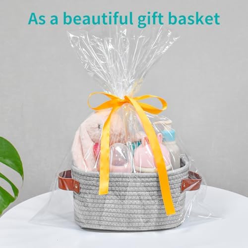 ABenkle Small Storage Basket, Mini Baskets with Handle, Cute Cotton Woven Baskets for Shelves, Boho Decorative Toy Storage Bin for Nursery, Spa, Empty Gift Basket - XS, Grey - Image 4