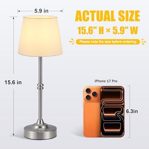 Kakanuo Rechargeable Cordless Table Lamp Silver - 2 Pack 4000mAh Battery Operated Lamp, 3000K Warm Light, Touch Control Stepless Dimming, for Bedside, Dining Table, Home Decor - Image 3